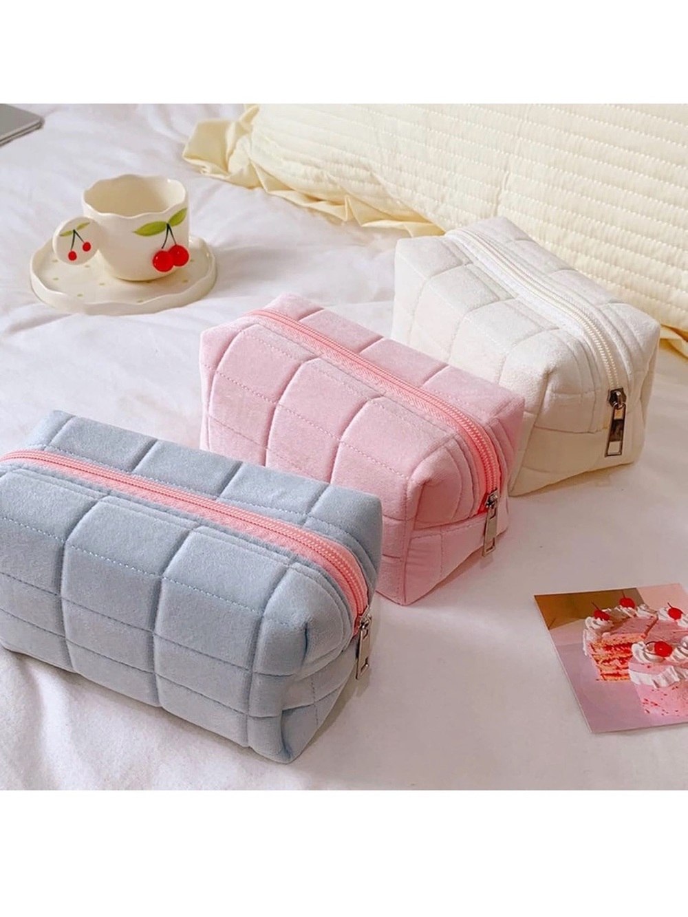 Soft Quilted Pink Cosmetic Pouch